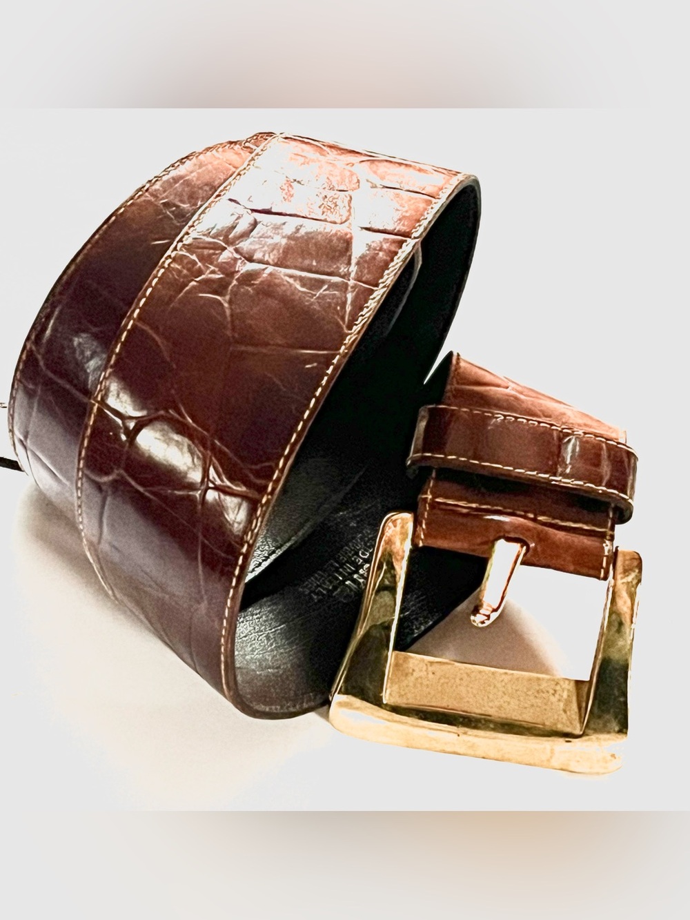 Furla Vintage Brown Crocodile Embossed Leather Belt